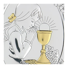 Bas-relief argent bilaminé prière de la Communion fille 10x7 cm
