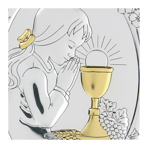 Bas-relief argent bilaminé prière de la Communion fille 10x7 cm 2