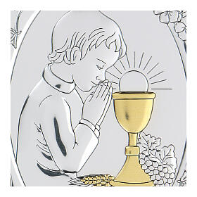 Płaskorzeźba bilaminat, chłopiec modlący się do Komunii, 10x7 cm