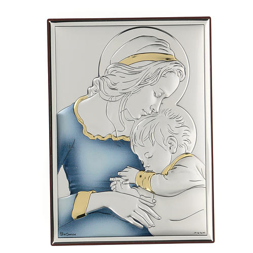 Bas-relief argent bilaminé Vierge à l'Enfant de Mugnoz 18x14 cm 1
