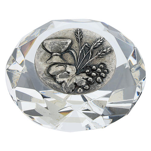 Kristall in Diamantform mit Silber-Laminat-Plakette Kommunion 1