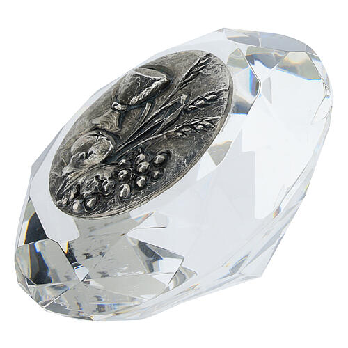 Kristall in Diamantform mit Silber-Laminat-Plakette Kommunion 2