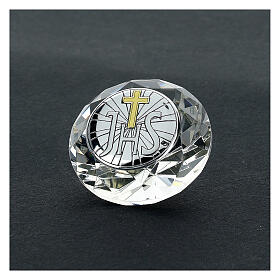 Kristall in Diamantform mit Silber-Laminat-Plakette IHS