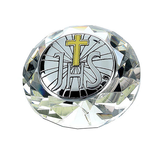 Kristall in Diamantform mit Silber-Laminat-Plakette IHS 1