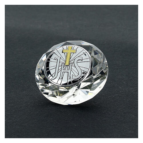 Kristall in Diamantform mit Silber-Laminat-Plakette IHS 2