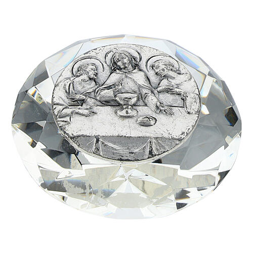 Kristall in Diamantform mit Silber-Laminat-Plakette Letztes Abendmahl 1