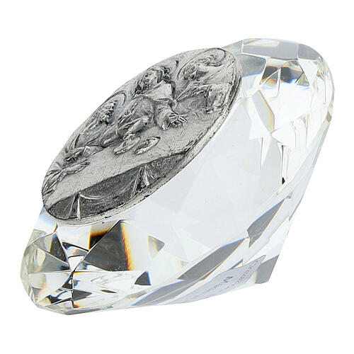 Kristall in Diamantform mit Silber-Laminat-Plakette Letztes Abendmahl 2