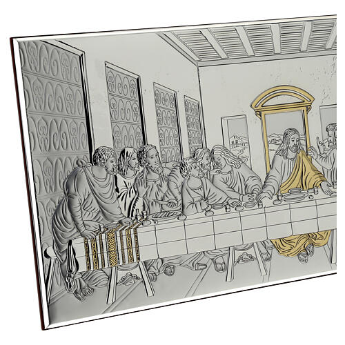 Reliefbild mit Silberbeschichtung und goldfarbenen Details – Das Letzte Abendmahl, 20 × 60 cm 4