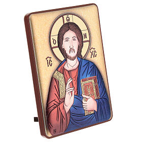 Baixo-relevo bilaminado ícone Cristo Pantocrator 10x7 cm