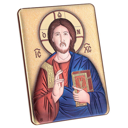 Couloured picture of Christ Pantocrator, silver bilaminate metal, 5.5x4 in 3