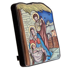 Coloured bilaminate bas-relief of the Nativity in the stable, 2.5x2 in