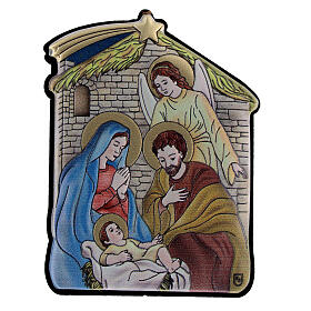 Coloured bilaminate bas-relief of the Nativity with angel, 2.5x2 in