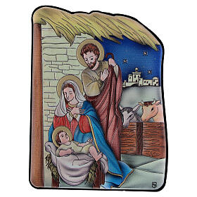 Bas-relief of the Nativity in the stable, bilaminate metal, 4x3 in