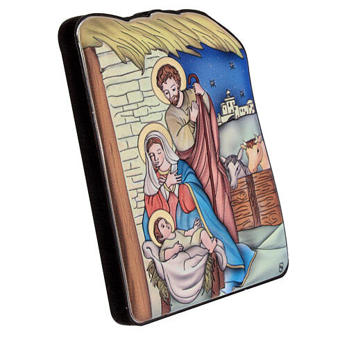 Bas-relief of the Nativity in the stable, bilaminate metal, 4x3 in 2