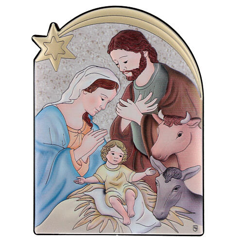 Obraz bilaminat, 14x10 cm, Narodziny Jezusa wół i osiołek 1