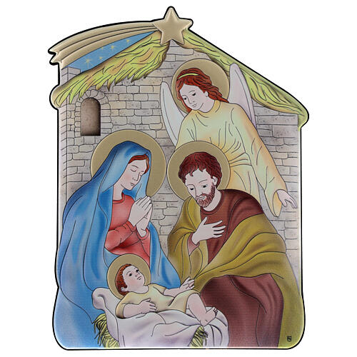 Bilaminated bas-relief Nativity picture Nazareth stable 21x16 cm 1