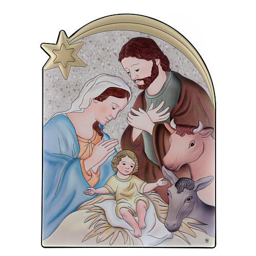 Bilaminate picture, Nativity with ox and donkey, 8x6 in 1