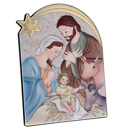 Bilaminate picture, Nativity with ox and donkey, 8x6 in 3