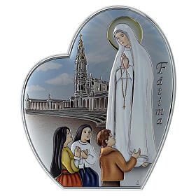 Bilaminate heart-shaped bas-relief of Our Lady of Fatima, 8x6 in