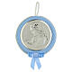 Light blue medal for cradle with music box by Valenti, Virgin with Child s1