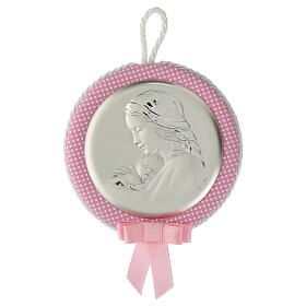 Pink medal for cradle with music box by Valenti, Virgin with Child