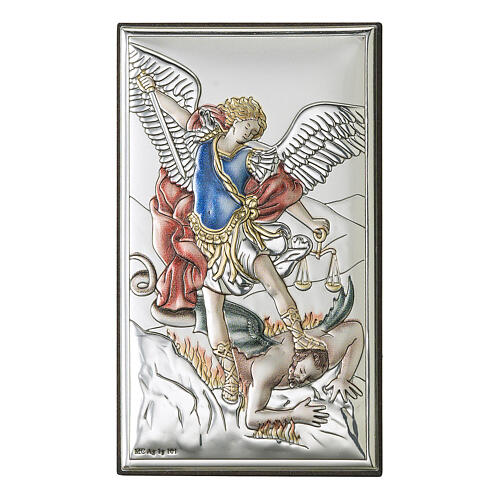 Saint Michael defeats the devil bilaminate colors Valenti, 15x9 cm 1
