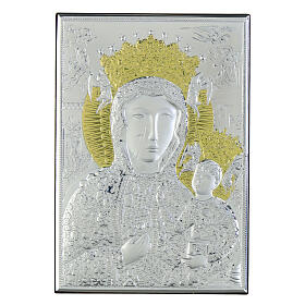 Icône Notre-Dame de Czestochowa décorations dorées pierres bilaminé argent Valenti 24x18 cm