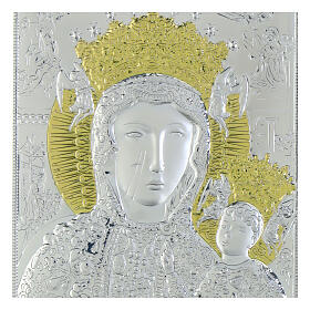 Icône Notre-Dame de Czestochowa décorations dorées pierres bilaminé argent Valenti 24x18 cm