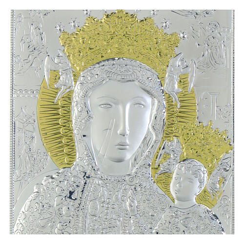 Icône Notre-Dame de Czestochowa décorations dorées pierres bilaminé argent Valenti 24x18 cm 2