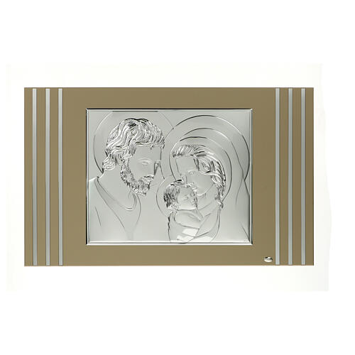 Holy Family image, silver bilaminate on dove-grey wood, Valenti Argenti, 20x31.5 in 1