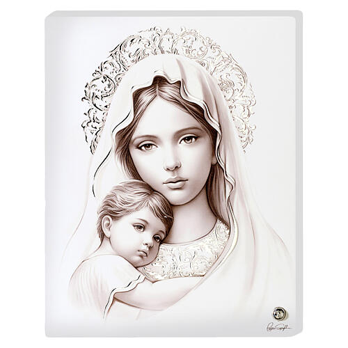 Madonna Bambino decori foglia argento Valenti 14x10 cm 1