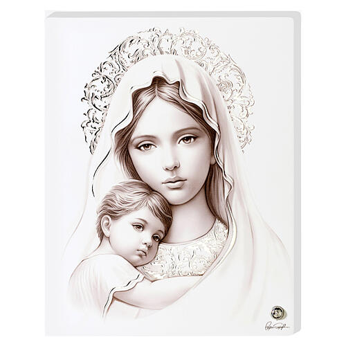 Virgin with Child, image with silver leaf decorations, Valenti, 8x6 in 1