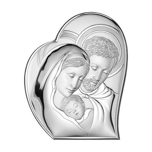 Heart-shaped picture, Holy Family, 8x6 in, silver bilaminate, Valenti 1