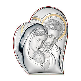 Silver bilaminate heart with Holy Family image, golden details, Valenti, 10x9 in