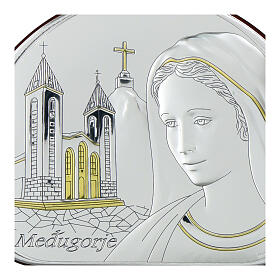 Silver bilaminate picture of Our Lady of Lourdes, golden details, Valenti, 4x5.5 in