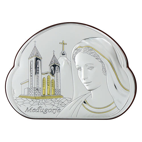 Silver bilaminate picture of Our Lady of Lourdes, golden details, Valenti, 4x5.5 in 1