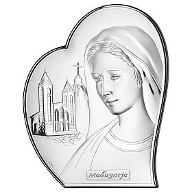 Reliefbild mit Silberbeschichtung – Gottesmutter von Medjugorje, Herzform 11 × 9 cm, Valenti