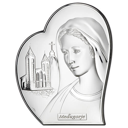 Our Lady of Medjugorje, silver bilaminate heart, Valenti, 4x3.5 in 1