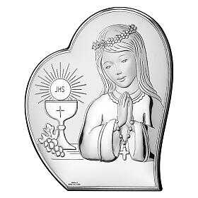 Silver bilaminate heart, girl's First Communion, Valenti, 4x3.5 in