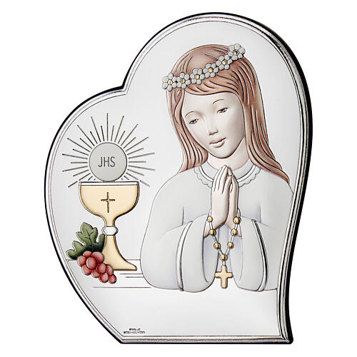 First Communion picture of a girl, colourful heart, Valenti Argenti, 6x5 in 1