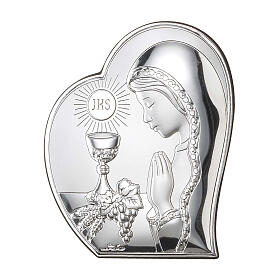 First Communion heart with praying girl, silver bilaminate, Valenti Argenti, 6x5 in