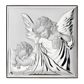 Guardian angel picture, silver bilaminate, Valenti Argenti, 3x3 in