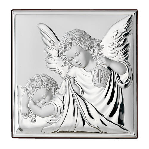 Guardian angel picture, silver bilaminate, Valenti Argenti, 3x3 in 1