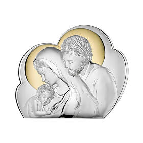 Rounded bas-relief of the Holy Family, silver bilaminate, Valenti, 4x6 in
