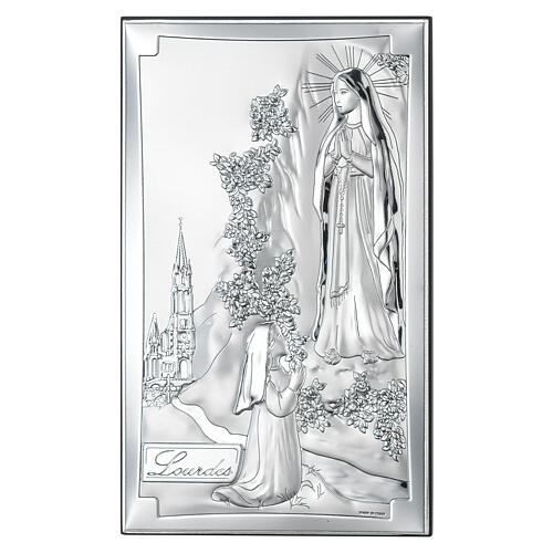 Apparition of Our Lady of Lourdes, silver bilaminate, 3x2 in, Valenti Argenti 1