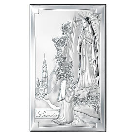 Nossa Senhora de Lourdes quadro prata bilaminada Valenti 11x7 cm