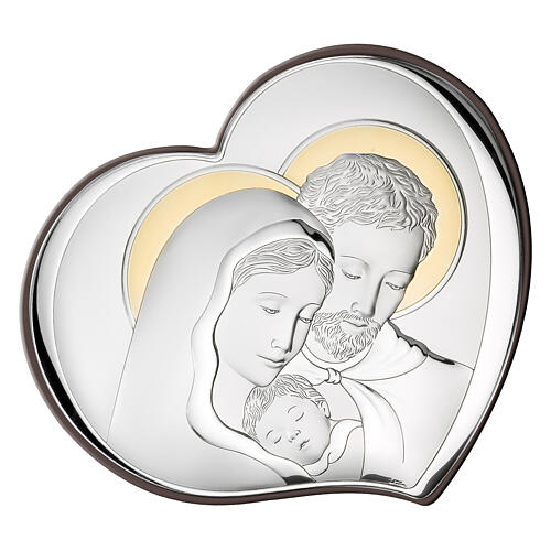 Heart-shaped picture of the Holy Family, bicoloured silver bilaminate, Valenti, 3x2.5 in 1