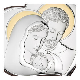 Holy Family, silver bilaminate heart, golden details, Valenti, 3.5x4 in