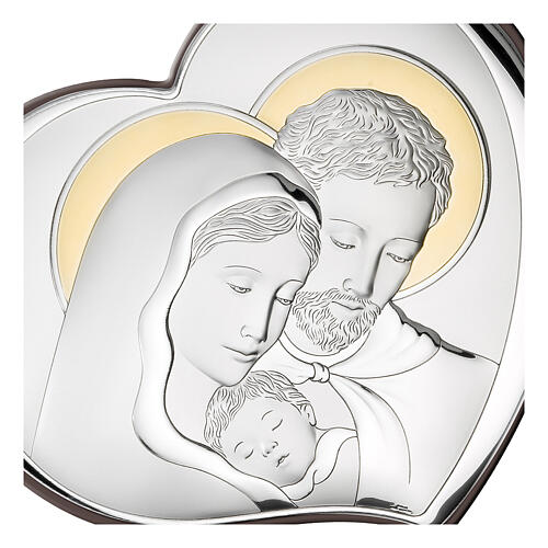 Heart-shaped bas-relief of the Holy Family, silver bilaminate with golden details, Valenti Argenti, 6x7 in 2