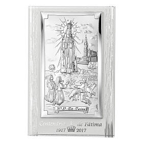 Nossa Senhora de Fátima pastorinhos baixo-relevo prata bilaminada 20x12 cm